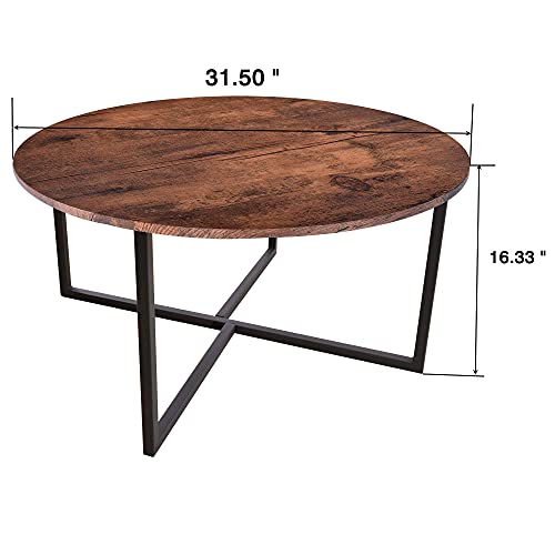 Round Coffee Table Kitchen Dining Table Modern Leisure Tea Table Office Conference Pedestal Desk Computer Study Desk Rustic Brown/Black #TOP4