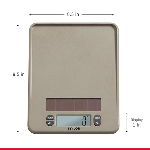 Image of Taylor Light Powered Digital Kitchen Scale, Coffee Husk Blend Material, Solar Panel with Endless Power, No Batteries Needed, Energy-Saving, 11lb Capacity, Beige