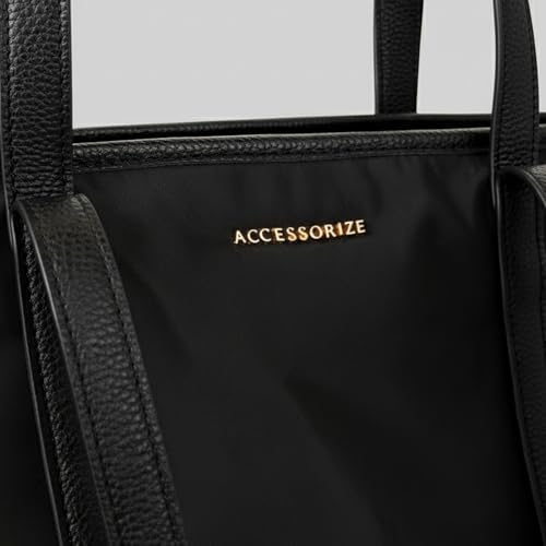 Image of Accessorize London Women's Black Kris Nylon Work Tote | water-resistant Shoulder Bag | Stylish Casual & Travel Handbag