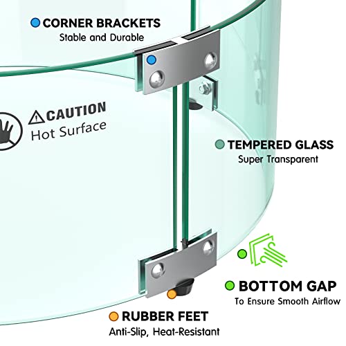Skyflame 17" Round Fire Pit Glass Wind Guard, Clear Tempered Glass Flame Shield For Outdoor Propane/Natural Gas Fire Pit/Table #TOP3