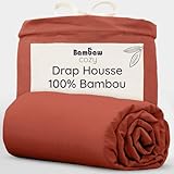 Bambaw Drap Housse Bambou 160 x 200 cm, pour Matelas Épais Jusqu’à 35cm, Drap Housse Ultra Doux et Anti Acariens, Literie en Bambou Durable, Hypoallergénique et Thermorégulatrice (Terracotta)