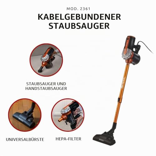 Ariete Handy Force 2361, 2-in-1 Staubsauger mit Kabel, Handstaubsauger und Krümelsauger mit Zyklon-Technologie, HEPA-Filter… – Ansicht 2