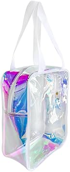 Holographic Makeup Bag - Waterproof Clear Cosmetic Bag with Zipper, Pink Beach Bag 8.66"x11.8"x3.94" TSA Compliant & Sandproof Organizer A240035-D2151-437-1012