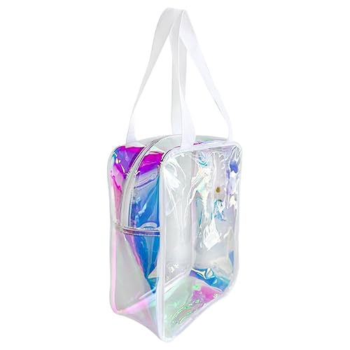 TotePrint Holographic Makeup Bag - Waterproof Clear Cosmetic Bag with Zipper, Pink Beach Bag 8.66"x11.8"x3.94" TSA Compliant & Sandproof Organizer (A240035-D2151-437-1012)