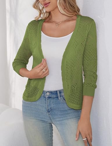 Image of REDHOTYPE Women's 3 /4 Sleeve Cardigan Open Front Cropped Shrugs Summer Hollowed Lightweight Cardigans Sweater (S-XL)
