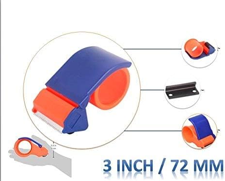 Bellveen 3'' Handy Tape Dispenser Cutter for Packing Material Box, Stationary - Orange & Blue