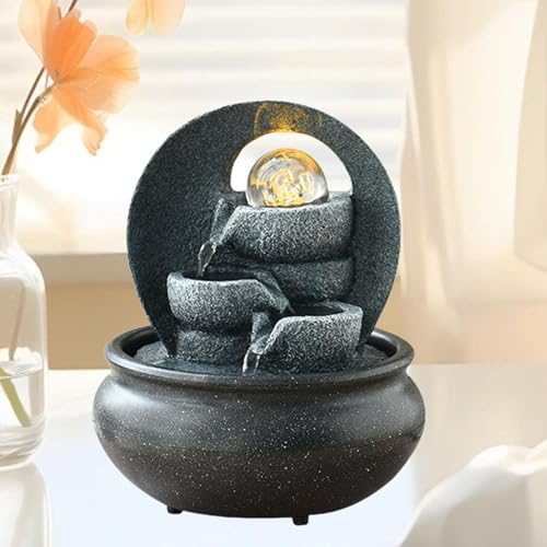 Milageto Tabletop Indoor Waterfall Faux Rock Decorative with LED Lights Water for Meditation Office Home A - Image 4