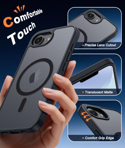 Image of FNTCASE for iPhone 17e Case Black: Translucent iPhone 16e Cases Compatible with MagSafe, Camera Protection & Tempered Glass Protector, 14FT Military Grade Drop Tested, Matte Skin-Friendly Cover