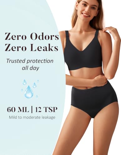 Image of AIRCUTE Washable Urinary Incontinence Protective Underwear for Women Leak Proof Absorbent Reusable Panties 60ML 1 Pack (Black, 2X-Large)