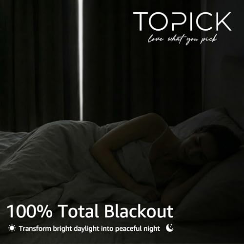 TOPICK 100% Blackout Curtains for Bedrooms, 54-Inch Drop Linen-Textured Thermal Drapes with Coating Back, Soft Pencil Pleat Soundproof Curtains, White, W46 x L54 Inch - Image 3