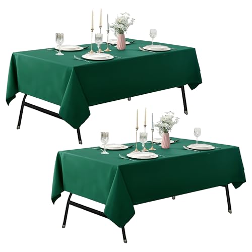 Image of 2-Pack 60x144 inch Blackish Green Table Cloths, Solid Stain and Wrinkle Resistant Oblong Tablecloth, Premium Plain Weave Polyester Fabric Rectangle Table Linen Covers for Hotel, Banquet
