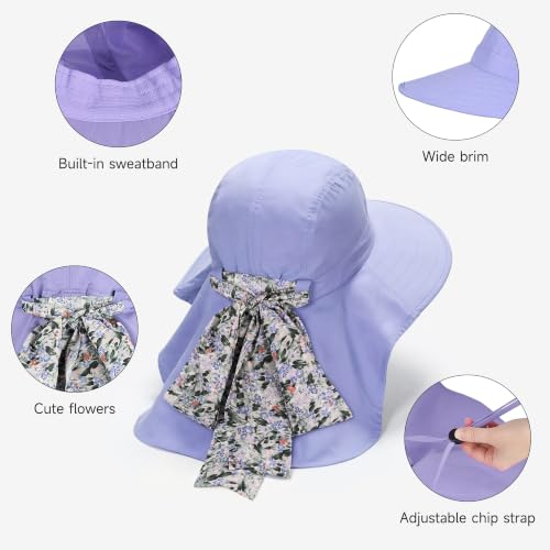 Image of Womens Sun Hats Neck Flap Large Brim UV Protection Foldable Fishing Hiking Cap