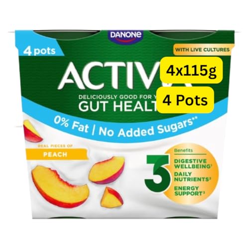 Peach and Cherry Yoghurt, No Added Sugar, Fat Free, Gut Health Formula, 4 x 115g (Peach 4x115g)