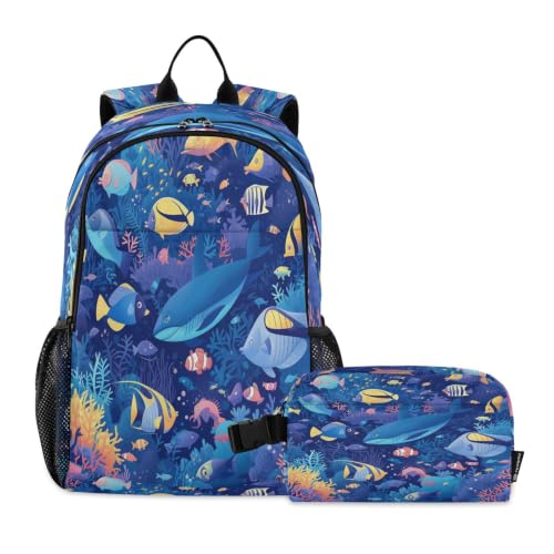 Sac à dos pour étudiants imprimé dessin animé marin et sac d'école durable avec lunch bag