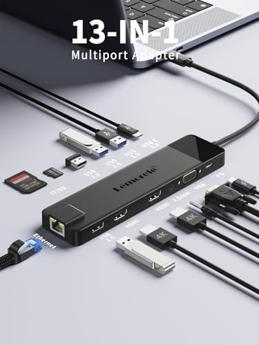 Image of Lemorele 13 in 1 USB C Docking Station Dual HDMI 3 Monitors