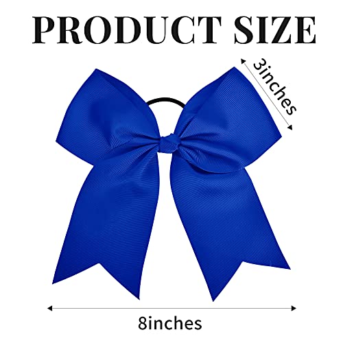 12Pcs 8" Large Cheer Bow Blue Ponytail Holder Elastic Band Hair Ties Hair Bow Accessories For Cheerleading Teen Girls High School College Softball Competition Sports #TOP3