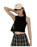 [コウエイストア] タンクトップ レディース スポーツ ノースリーブ ショート丈 Tシャツ トップス インナー 無地 ブラック Y9047-bk-m