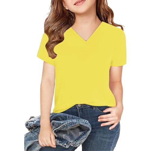 Boys Girls Solid Color T Shirts Kids Summer V-Neck Short Sleeve Fashion Tops Tees 3-14 Years2