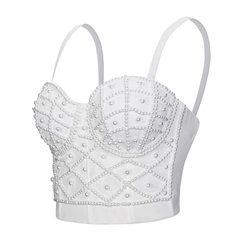 VEENDEO Women's Strap Beads Bustier Corset Crop Top Club Party Bra