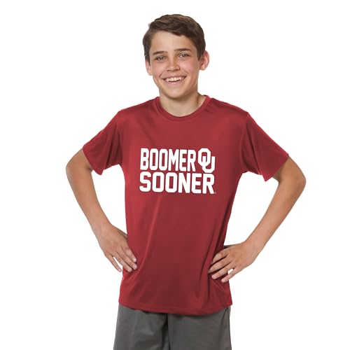 Little King NCAA Boys Youth-Poly Tech T-Shirt-Oklahoma-Crimson-Youth Large