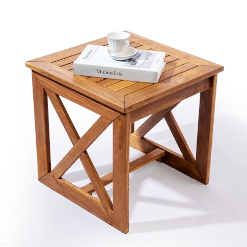 ARROWSTONE 100% Acacia Wood Small Table, Outdoor Side Table for