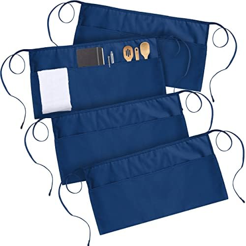 Utopia Wear 3 Pocket Waist Apron [Pack of 4], Server Waitress short apron for Men Women, Kitchen, Restaurant and Crafting (Blue)