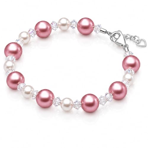 Image of Baby Bracelets for Infant Girls, Pink Pearl Bracelet Baby Girl Jewelry Gift