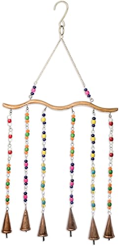 Sunset Vista Designs Windchimes - Handcrafted Boho Glass Bead & Bells Wave Enam Bell Chime, 14.5" Long, Copper