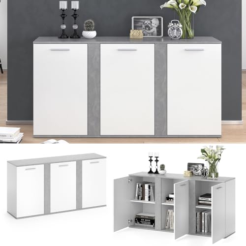 ideal für Bücher und Deko mit 180 Litern Volumen. - Detailansicht von Vicco Novelli Kommode Beton/Weiß 155x80cm – Dea...