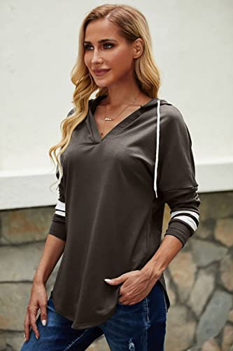 Image of Womens Long Sleeve V Neck Hoodie Sweatshirts Lightweight Pullover Tops