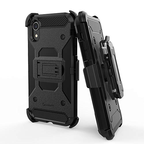 Luvvitt iPhone XR Case and Holster Heavy Duty Armor Shockproof Rugged Protection Cover with Swivel Rotating Belt Clip and Kickstand for Apple iPhone XR (2018) 10R 6.1 inch Screen - Black