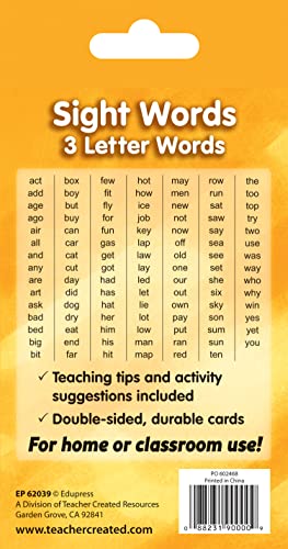 Teacher Created Resources Sight Words Flash Cards - 3 Letter Words (Ep62039) #TOP5