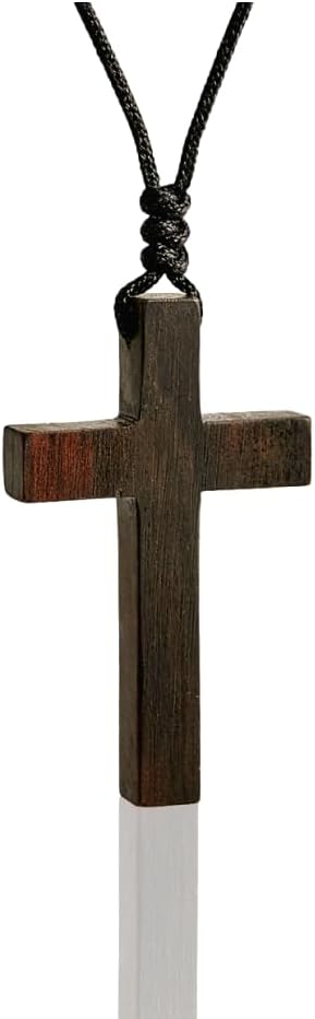 Natural Walnut Wood Cross Necklace for Men & Women - Small Wood Cross Pendant Necklace for Car Mirror - Wooden Religious Pendant Jewelry