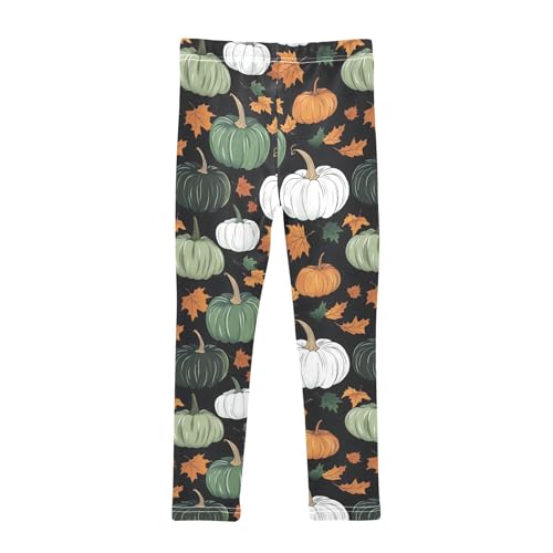 Girls' Athletic Leggings Ankle Length Yoga Dance Pants Kids Teen 4T Pumpkin Maple Leaves2