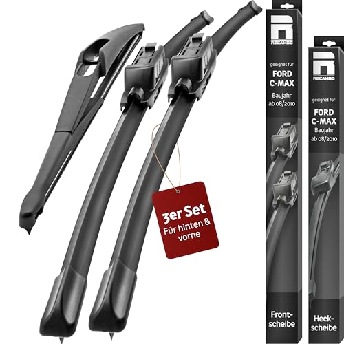 Recambo Flatblade Scheibenwischer vorne+hinten passend für I Flachbalkenwischer für klare streifenfreie Sicht I Autoscheibenwischer schnell montiert I