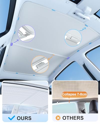 Image of Roof Sunshades for Tesla Model Y Juniper 2025 Glass Roof Sunshade Accessories，No Sag Foldable Retractable Sunroof Heat Insulation Cover Top Window Uv Sun Blocking Heat for Model Y Sun Shade