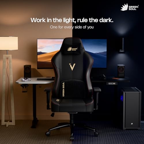 Image of Green Soul Vision Multi-Functional Ergonomic Gaming Chair, Premium Leatherette Chair with Adjustable Neck & Lumbar Pillow, 4D Adjustable Armrests & Heavy Duty Metal Base (Black)