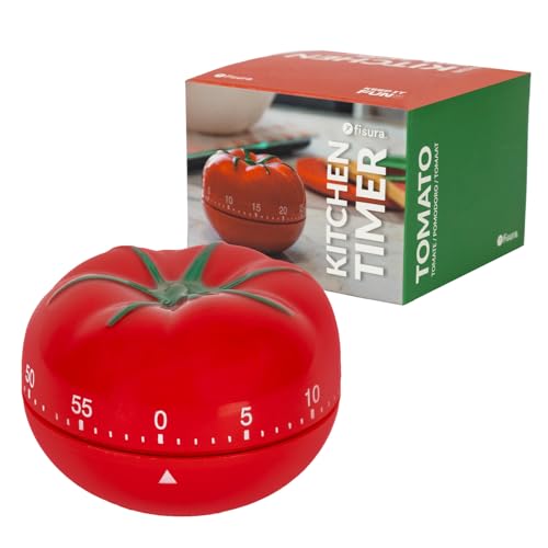 Fisura - Temporizador de Cocina Original con Forma de Tomate. Minutero de Cocina analógico de 60 Minutos. Cuenta atrás para niños. Temporizador método Pomodoro.