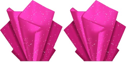 Image of Hot Pink Glitter Tissue Paper for Gift Bags 36 Sheets 14x20 Inch - Recyclable Wrapping Paper for Weddings, Birthdays, Party & Festival Decorations DIY Craft Supplies (Pack of 2)
