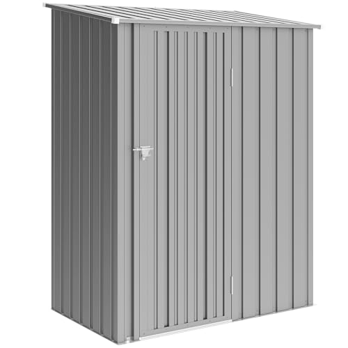 Outsunny 5ft x 3ft Garden Storage Shed, Galvanised Outdoor Metal Shed Waterproof with Sloped Roof, Lockable Door for Patio Tools, Equipment, Aluminium Grey