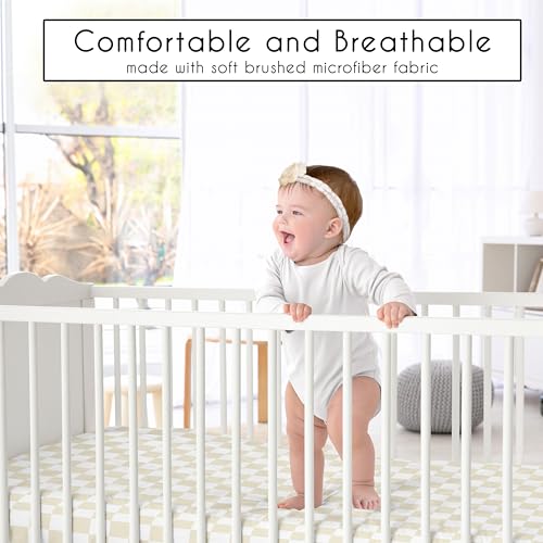 Image of Sweet Jojo Designs Fitted Baby Crib Sheets (Beige Gingham Checkered) for Boys or Girls, Infant Nursery, Toddler Room - Standard Size (Gender Neutral, Plaid, Vintage, Modern, Check, Unisex, Tan Taupe)
