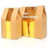 ZAMISS 50 Stück Kraft Papier Brotbeutel für hausgemachte Bäckereipackungen Bags für Cookies, Brot, Snacks, Sauerteig mit klarem Frontfenster für Lebensmittelverpackung und lagerung (12X9X30CM)