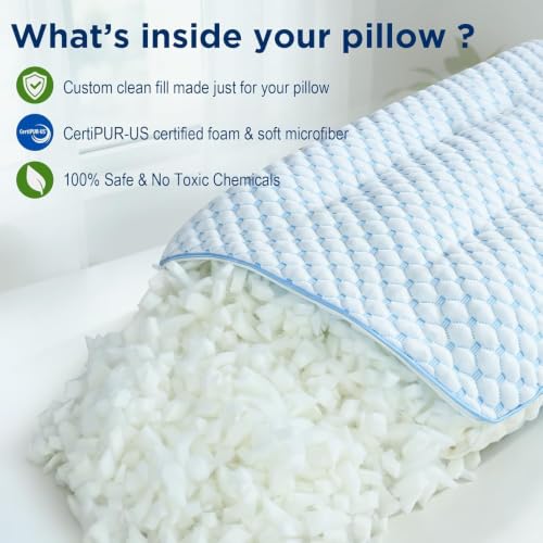 Thin Pillow for Sleeping, 2.75–3.75" Adjustable Low-Profile Shredded Memory Foam Pillow, 3-Zone Support Design Soft Flat Bed Pillow for Stomach and Back Sleepers, Washable Cover, Standard Size by Iwacool - Used condition - Image 5