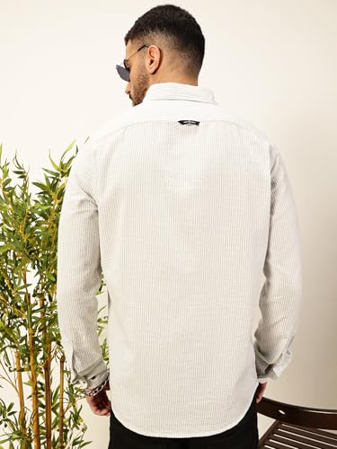 Image of Thomas Scott Men's | Slim Fit | Striped Design | Button-Down Collar | 100% Cotton Casual Shirt for Mens