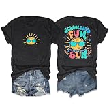 Last Day of School Shirt Women: School was Fun but It's Time for Some Sun Tee Summer Break Teacher Beach Vacation Top Dark Grey