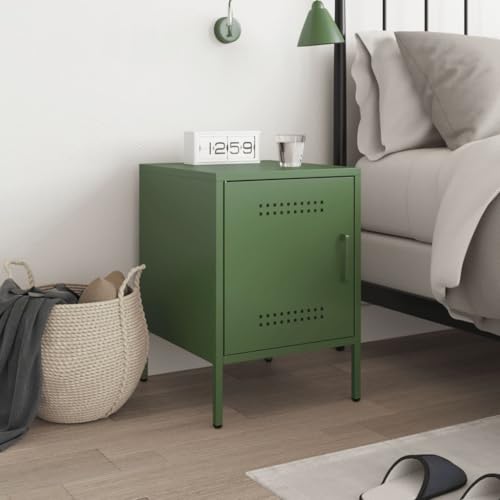 Table de chevet moderne en acier vert olive aux finitions soignées