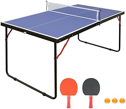 KL KLB Sport Midsize Folding Ping Pong Table Game Set, Portable Indoor Outdoor Table Tennis Table with 2 Paddles, 3 Balls and Net