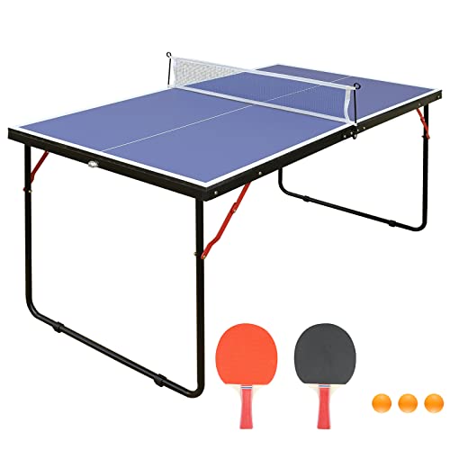 Table Tennis Table, 4.5ft Portable Ping Pong Table Game Set, Mid-Size Foldable Table Tennis Game Set with Net, 2 Table Tennis Paddles and 3 Balls for Adults/Teens, Family Game Tables for Indoor by Zyerch - Used condition - US$68.07