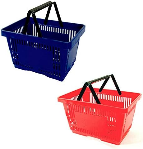 Plastic Grocery Convenience Store Shopping Baskets, Retail Totes, 17" L x 12" W x 8" H, Red, 24 Pack