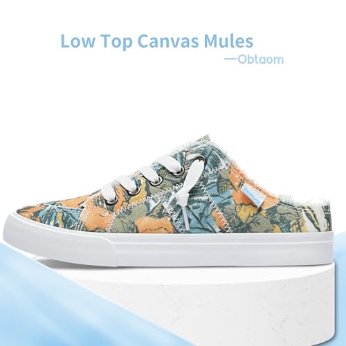 Image of Obtaom Women Canvas Mules Memory Foam Clipper Fashion Sneakers Comfortable Slip-On Mule Backless Holiday Shoes